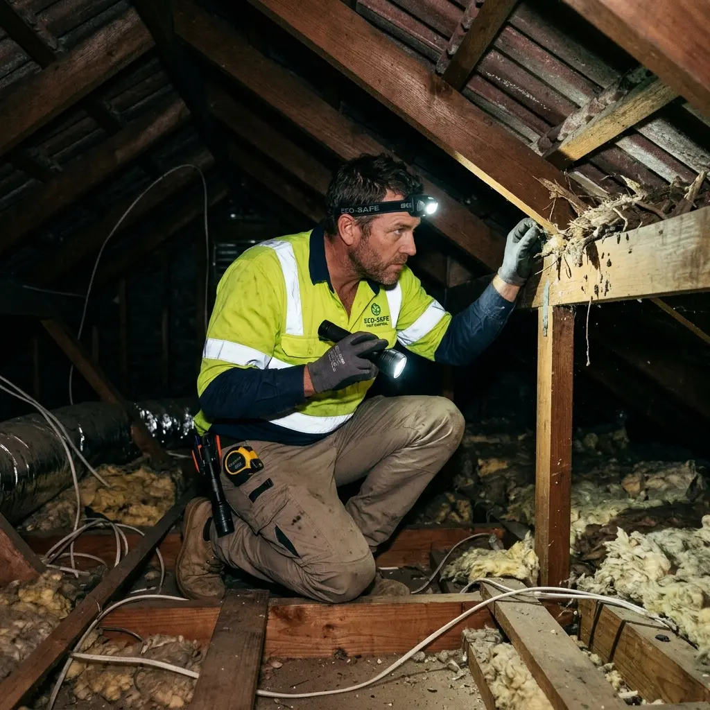 Technician inspecting a Strathmore subfloor void for a deceased cat